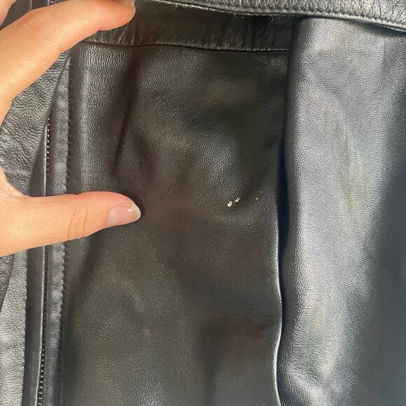 Vintage 90s Genuine Leather Biker Zip Up Jacket with Waist Tie - Picture 7 of 9